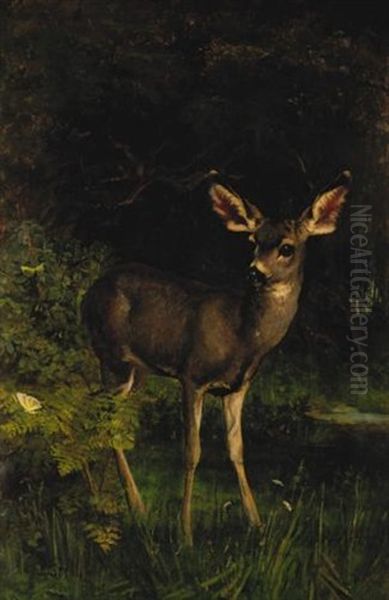 Deer In The Woods Oil Painting by Elizabeth Strong