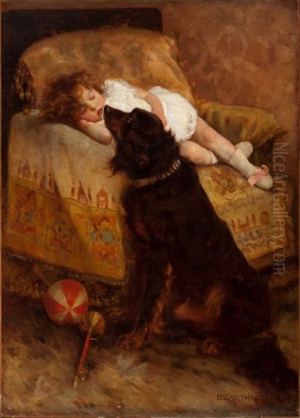 Sleeping Child With Dog Oil Painting by Elizabeth Strong