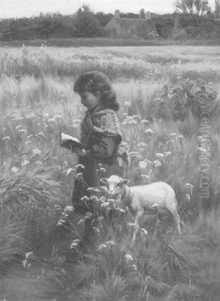 A Girl And Her Lamb Oil Painting by Elizabeth Strong