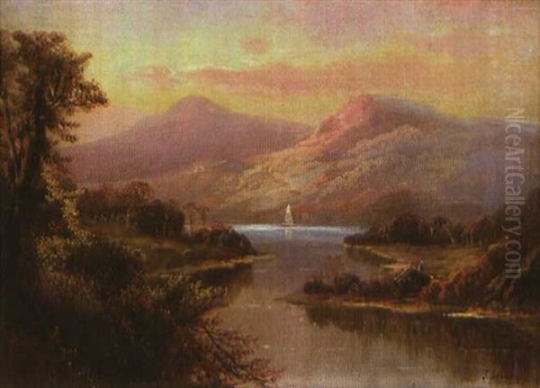 Sunset Along River Oil Painting by Joseph (Joe) D. Strong