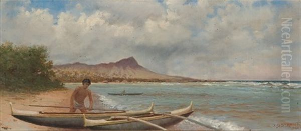 Hawaiian Fisherman Near Diamond Head Oil Painting by Joseph (Joe) D. Strong