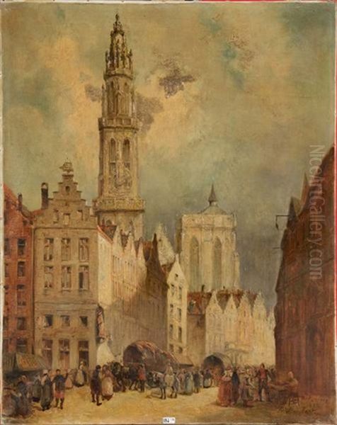 Scene De Rue A Anvers Oil Painting by Francois Stroobant