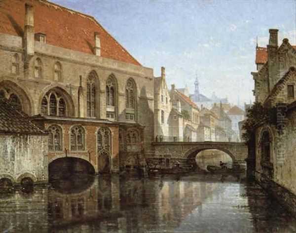 Gezicht Aan Het Oud Sint-janshopitaal Te Brugge Oil Painting by Francois Stroobant