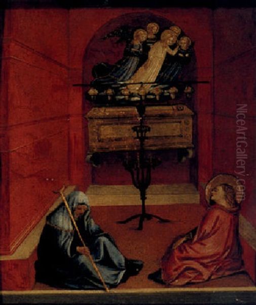 Saint Agatha Arising From Her Tomb And Appearing To Saint Lucy And Her Mother Eustachia Oil Painting by Zanobi Di Benedetto Strozzi