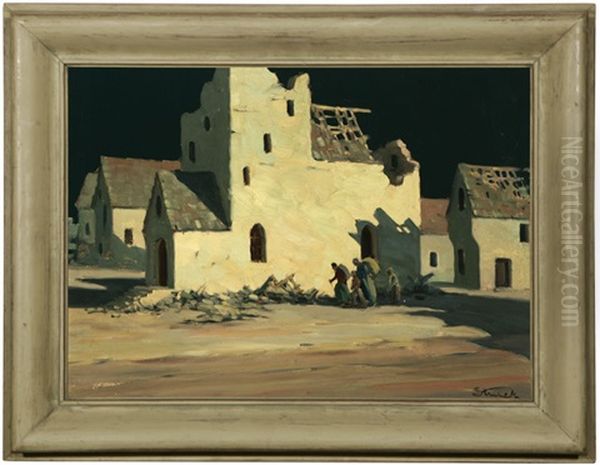 Nocturnal Village Scene With Figures Oil Painting by Herman G. Struck