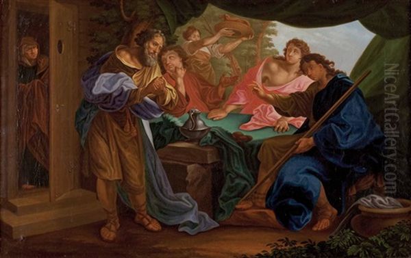 Zweite Verheisung Isaacs Im Hain Mamre (abraham Bewirtet Die Engel) Oil Painting by Johannes Strunge