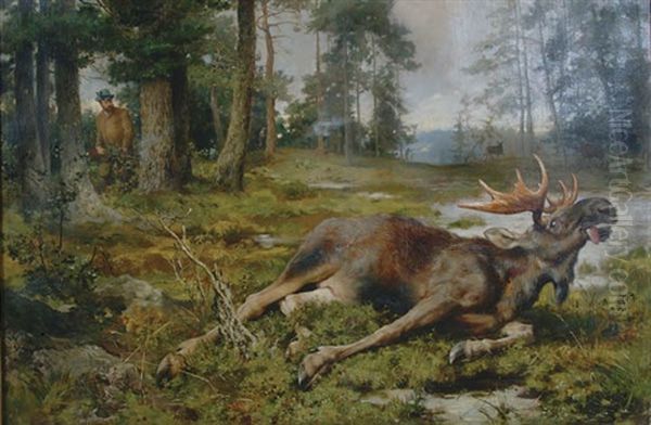 The Moose Hunt Oil Painting by Alfred William Strutt