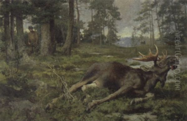 The Moose Hunt Oil Painting by Alfred William Strutt