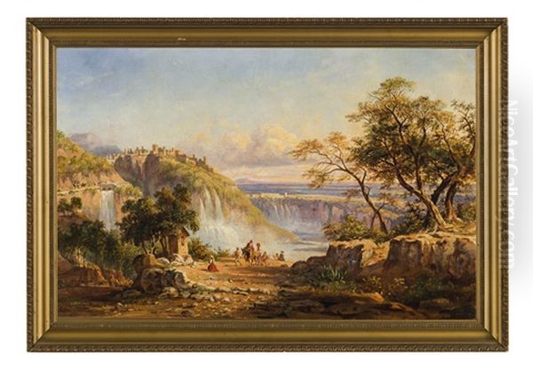 Veduta Con Cascate Ed Edicola Oil Painting by Arthur John Strutt