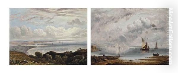 Two Views Of Peel, Isle Of Man, One Observed From The Coast, The Other From The Hills Above (both Illustrated) (pair) Oil Painting by Jacob George Strutt