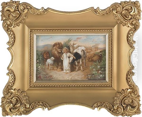 Child Surrounded By Animals Oil Painting by William Strutt