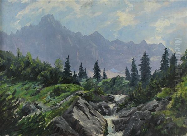 Oberbayerische Landschaft Oil Painting by Otto Struetzel