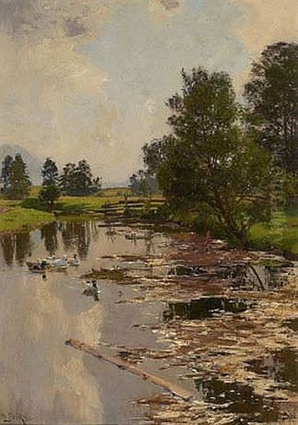 Enten Am Bach Oil Painting by Otto Struetzel