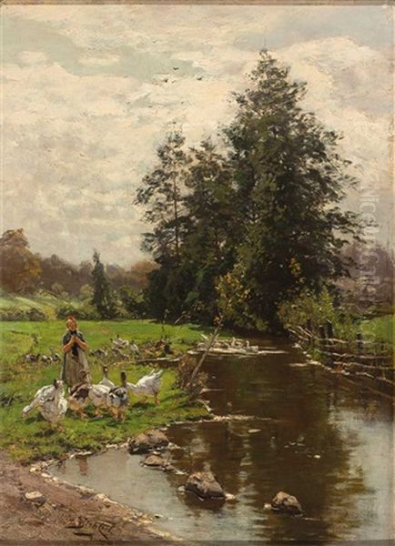 Am Bach Oil Painting by Otto Struetzel