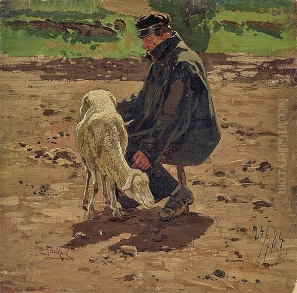 A Shepherd Oil Painting by Otto Struetzel