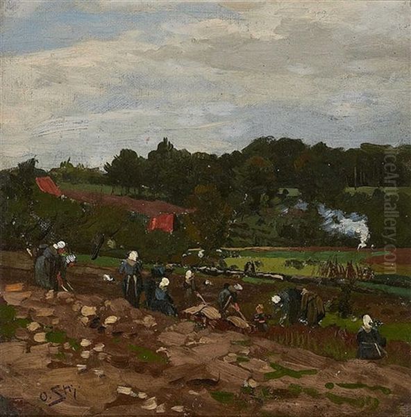 Potato Harvest In Hessia Oil Painting by Otto Struetzel