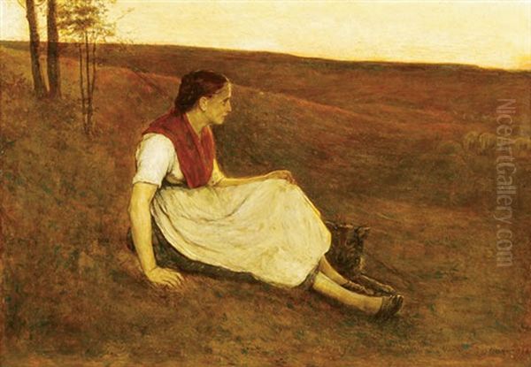 Shepherdress With Dog At Dusk Oil Painting by Alexander Theodore Honore Struys