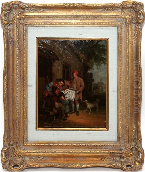 Family Scene With Vendor Of Pictures Outside An Inn Oil Painting by Abraham van Stry the Elder