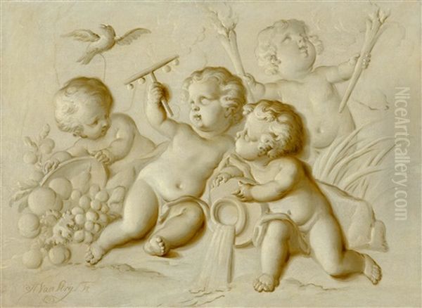 Grisaille With An Allegory Of Autumn Oil Painting by Abraham van Stry the Elder