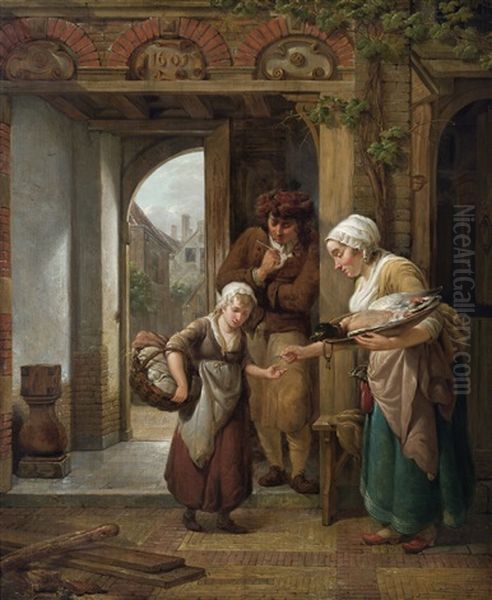 The Poultry Seller In A Gateway Oil Painting by Abraham van Stry the Elder