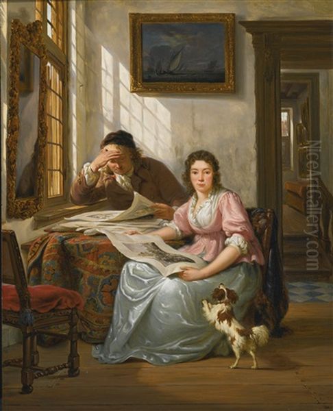 Interior With A Collector And His Wife Oil Painting by Abraham van Stry the Elder