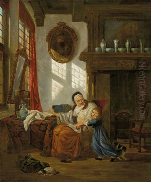 Interieur Mit Grossmutter Und Enkelkind Oil Painting by Abraham van Stry the Elder