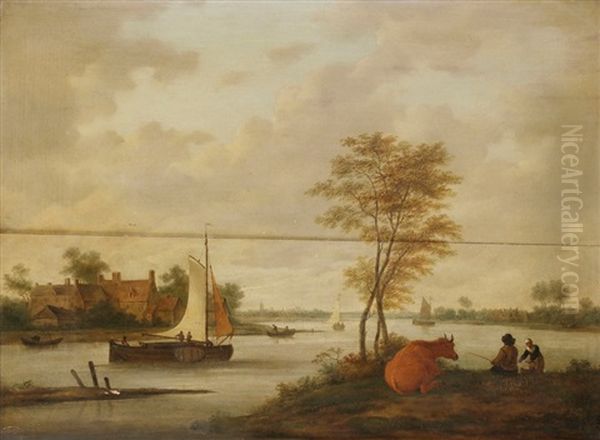 Paysans En Bord De Riviere Oil Painting by Jacob Van Stry