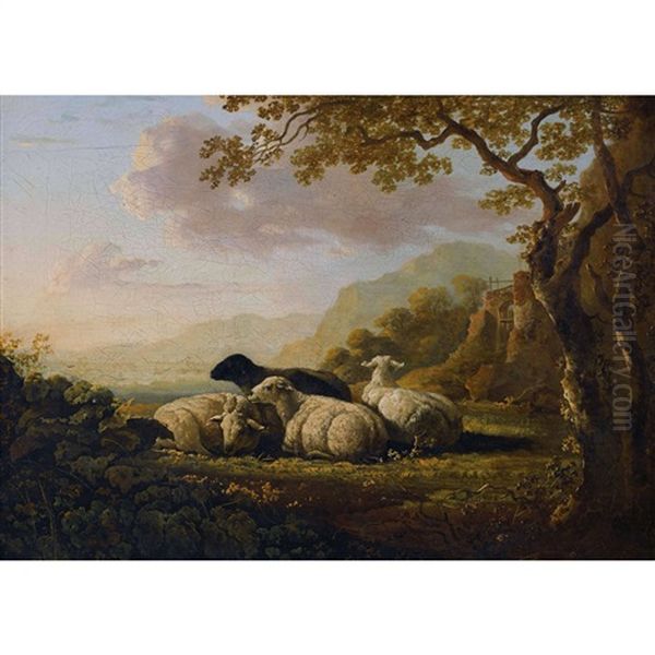 Landschaft Mit Ruhender Schafherde Oil Painting by Jacob Van Stry