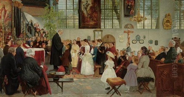 The Confirmation Class Oil Painting by Wilhelm August Stryowski