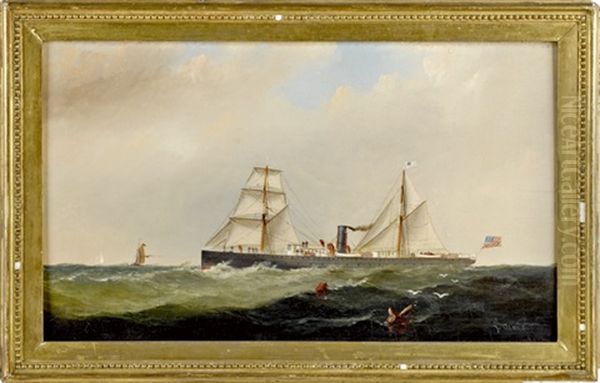 American Steamship Oil Painting by Alexander Charles Stuart