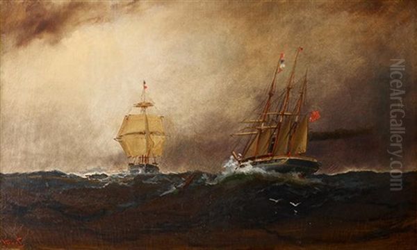 Stormy Seas Oil Painting by Alexander Charles Stuart