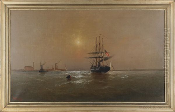 Seascape With An American Frigate Off The Delaware Coast Oil Painting by Alexander Charles Stuart