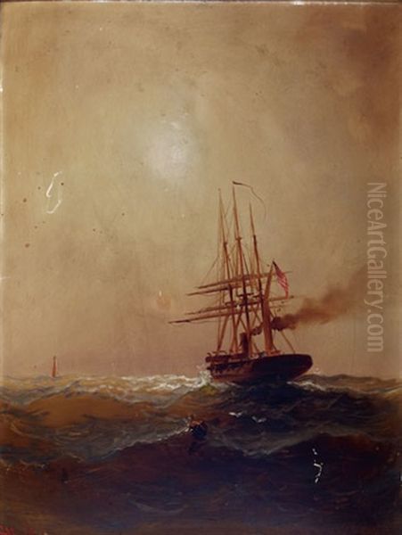 Sailing Vessel In Choppy Seas Oil Painting by Alexander Charles Stuart