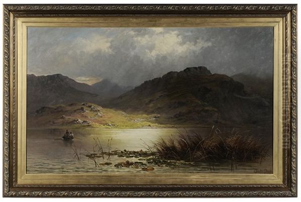 Highland Landscape With Figure In A Boat Oil Painting by Charles Stuart