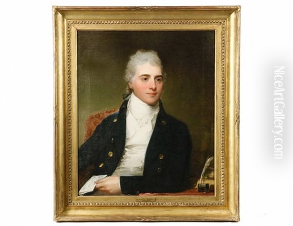 Ortrait Of A Handsome Young Gentleman With Powdered Hair by Gilbert Stuart