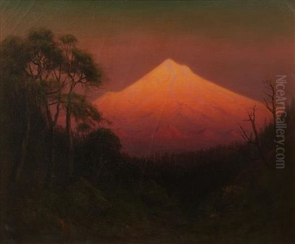 Sunset Glow - Mt. Hood From Near The Sandy River, Ore., 1911 Oil Painting by James Everett Stuart