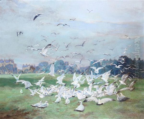 Seagulls In A Landscape Oil Painting by Robert Easton Stuart