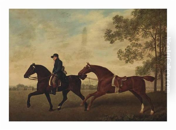 Two Saddled Horses, One Ridden By A Groom Oil Painting by George Stubbs