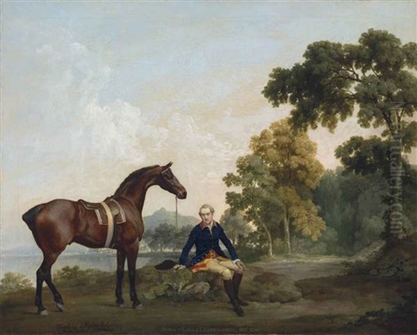 James Hamilton, 2nd Earl Of Clanbrassil (1730-1798), With His Bay Hunter Mowbray, Resting On A Wooded Path By A Lake Oil Painting by George Stubbs