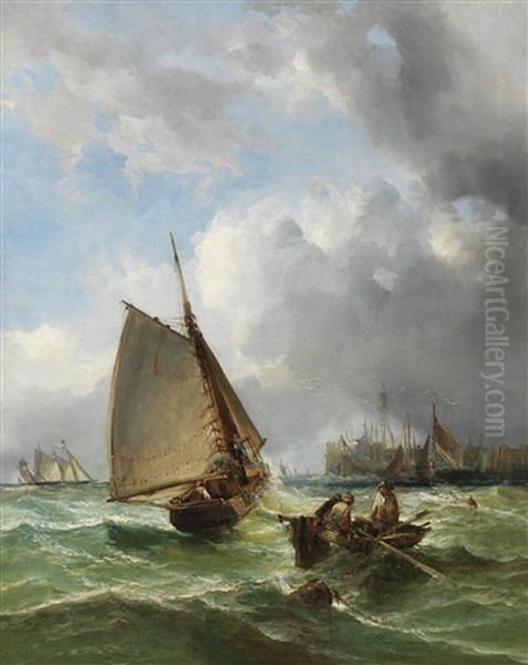 Boote An Der Kuste Vor Yarmouth Pier Oil Painting by Ralph Reuben Stubbs