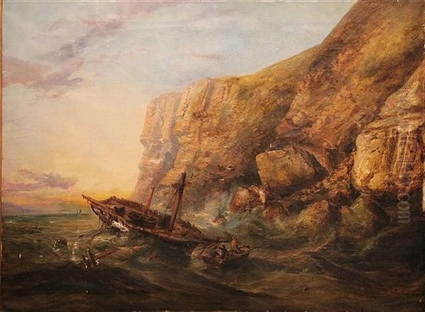 Ship Wreck Scene Oil Painting by Ralph Reuben Stubbs