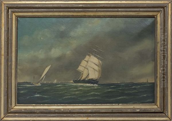 A Three-masted Ship Leaving Port Oil Painting by William Pierce Stubbs