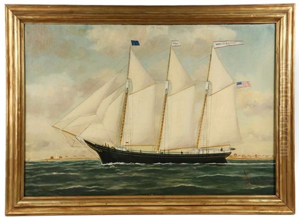 Ship's Portrait Of The Three-mast Schooner Oil Painting by William Pierce Stubbs