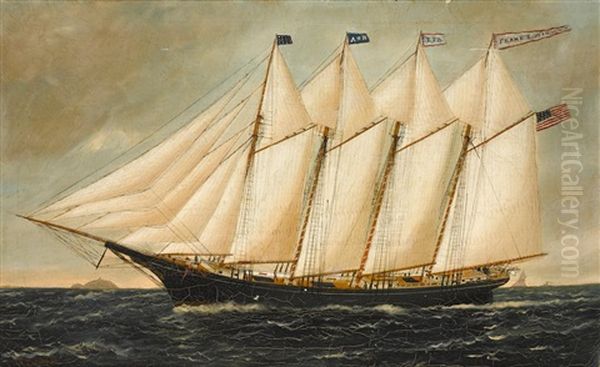 The Four Masted Coastal Schooner Frank T Stinson Outwardbound Oil Painting by William Pierce Stubbs