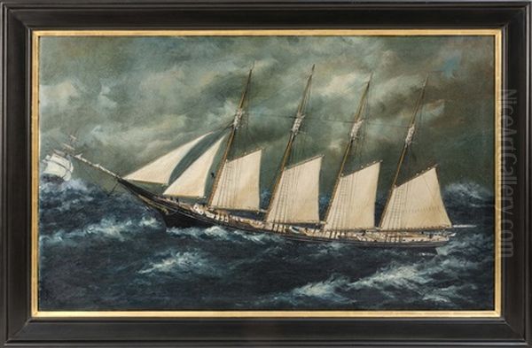 A Ship In Stormy Seas Oil Painting by William Pierce Stubbs