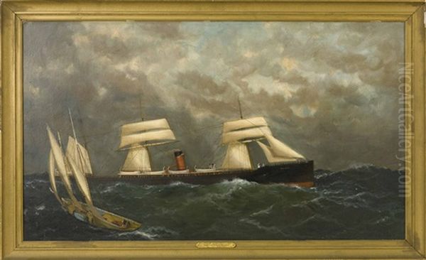 A Yacht And A Steam/sail Vessel Oil Painting by William Pierce Stubbs