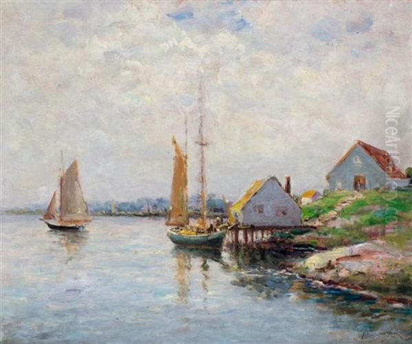 Disembarking In A Peaceful Harbor Oil Painting by Dedrick B. Stuber