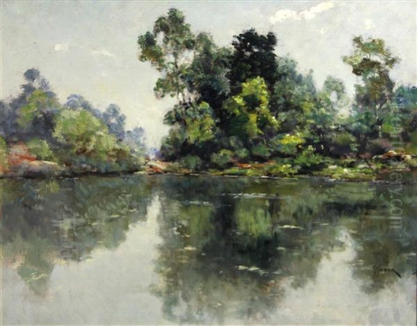 Reflections On A Lake Oil Painting by Dedrick B. Stuber