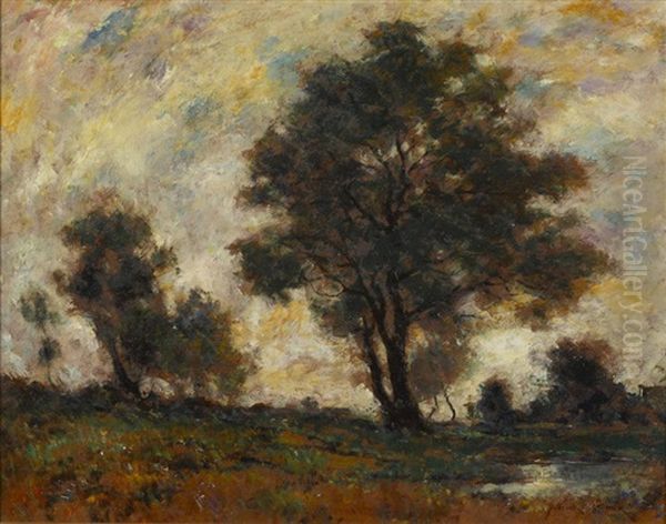 Landscape With Trees On A Riverbank Oil Painting by Dedrick B. Stuber