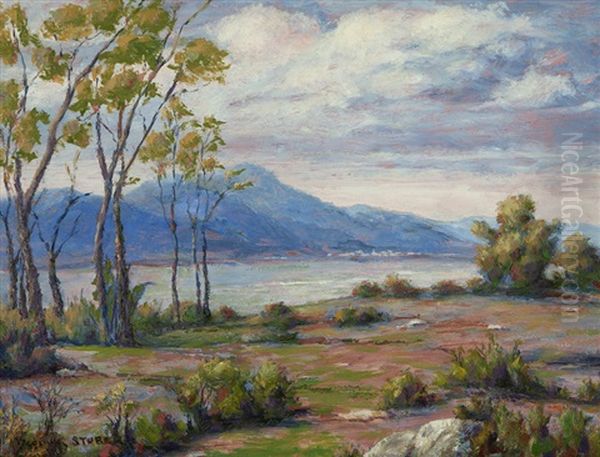 Hillside Overlooking A Lake Oil Painting by Dedrick B. Stuber